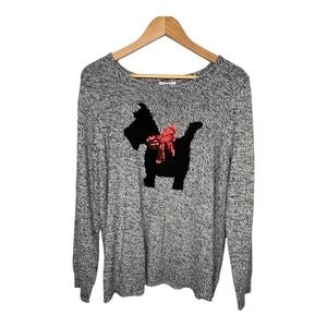Croft &‎ Barrow Christmas Scottie Dog Sequin Bow Sweater Gray Women Size XXL